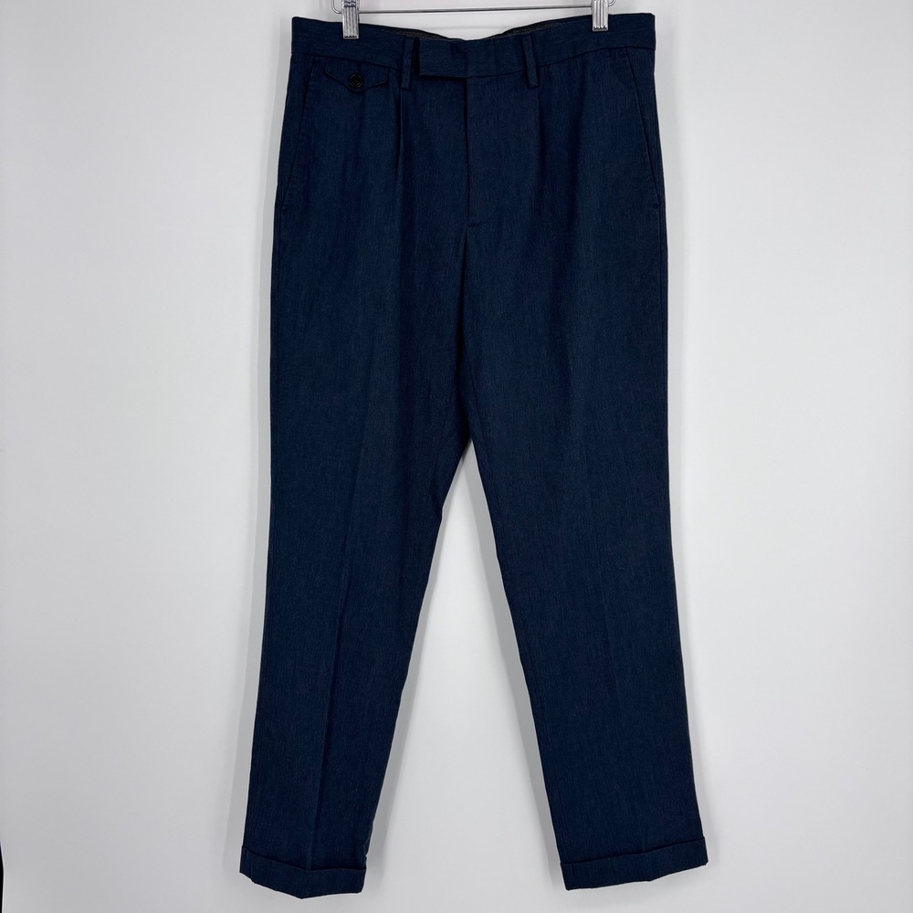 Wallace & Barnes Trousers Mens 31x29 (Tag 31x30) Blue Pleated Cuffed Chino Pants